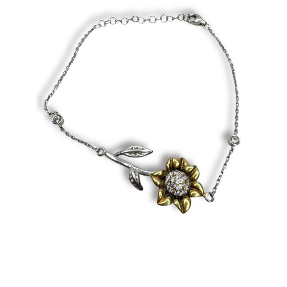 Sterling Silver Gold Vermeil Sunflower Bracelet 6.5"-8" - Picture 2 of 5